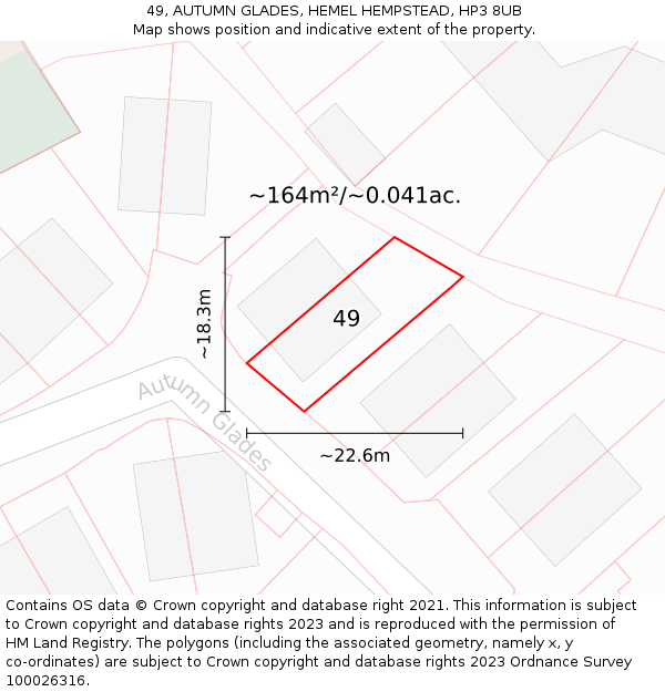 49, AUTUMN GLADES, HEMEL HEMPSTEAD, HP3 8UB: Plot and title map