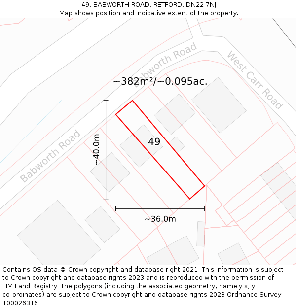 49, BABWORTH ROAD, RETFORD, DN22 7NJ: Plot and title map