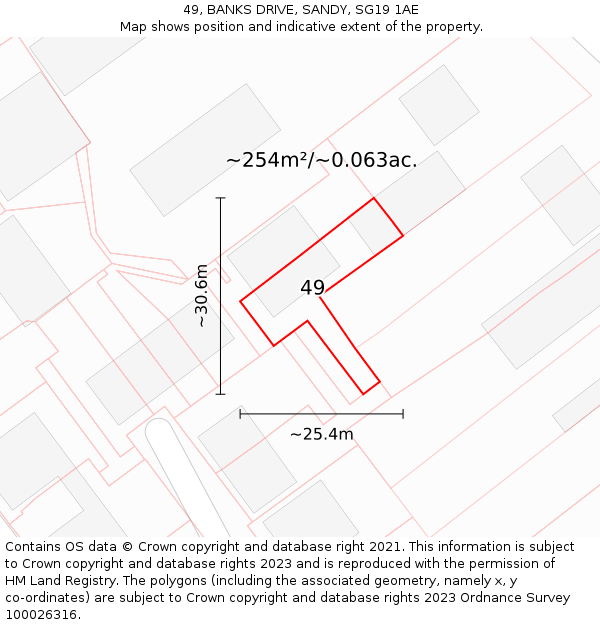 49, BANKS DRIVE, SANDY, SG19 1AE: Plot and title map