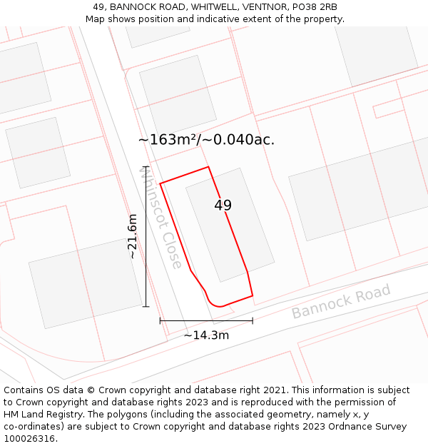 49, BANNOCK ROAD, WHITWELL, VENTNOR, PO38 2RB: Plot and title map