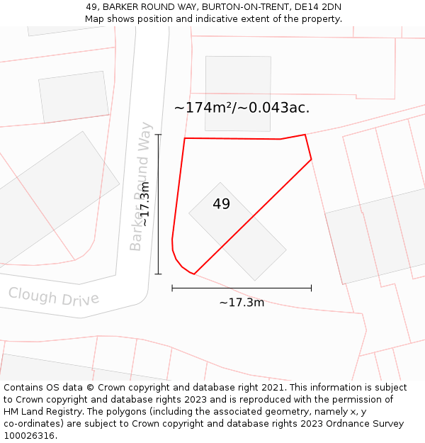 49, BARKER ROUND WAY, BURTON-ON-TRENT, DE14 2DN: Plot and title map