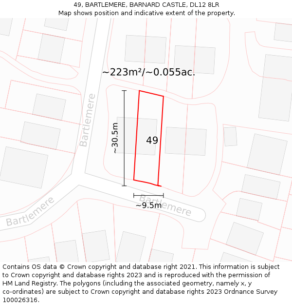 49, BARTLEMERE, BARNARD CASTLE, DL12 8LR: Plot and title map