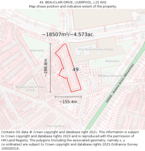 49, BEAUCLAIR DRIVE, LIVERPOOL, L15 6XQ: Plot and title map