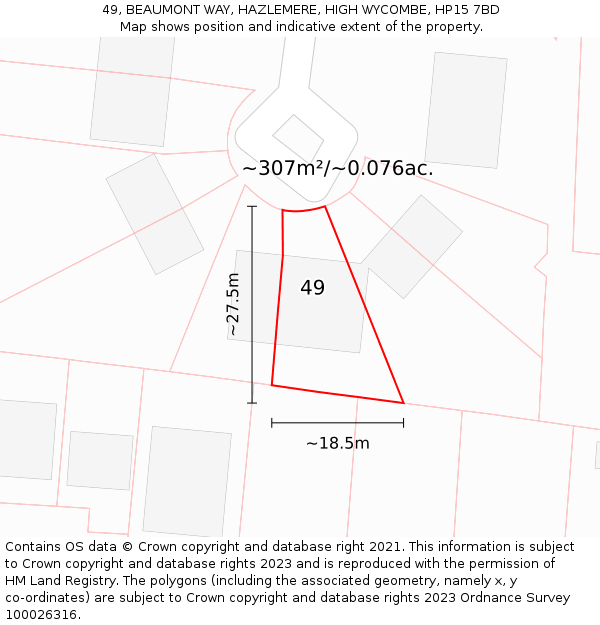 49, BEAUMONT WAY, HAZLEMERE, HIGH WYCOMBE, HP15 7BD: Plot and title map