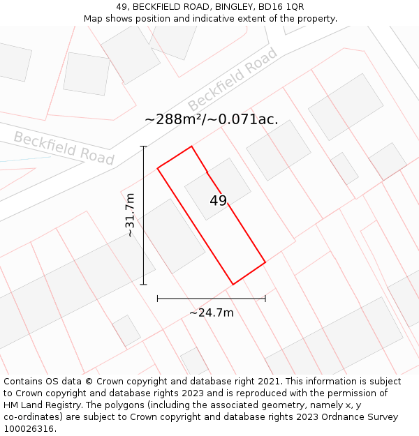 49, BECKFIELD ROAD, BINGLEY, BD16 1QR: Plot and title map