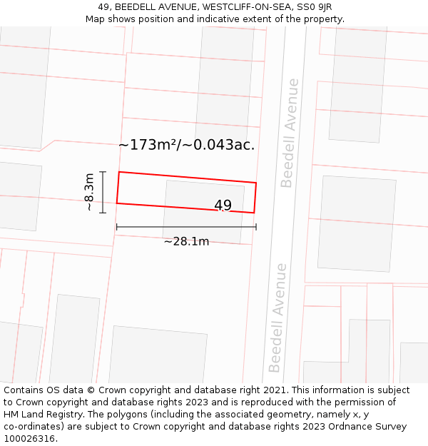 49, BEEDELL AVENUE, WESTCLIFF-ON-SEA, SS0 9JR: Plot and title map