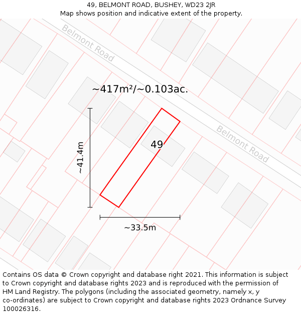 49, BELMONT ROAD, BUSHEY, WD23 2JR: Plot and title map