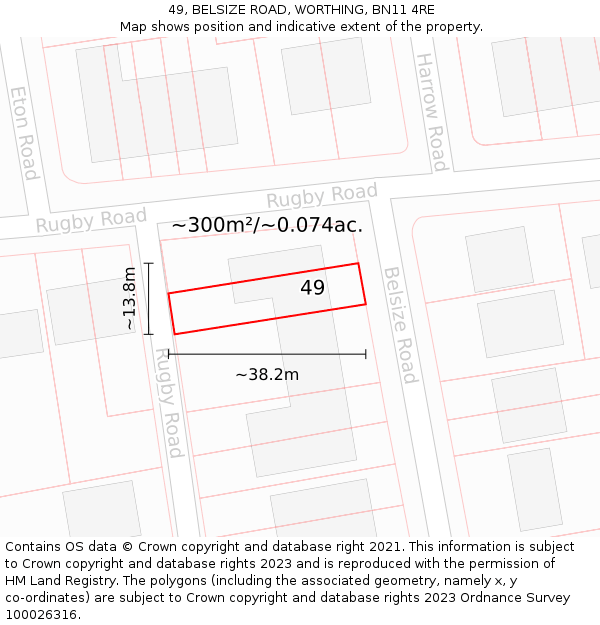 49, BELSIZE ROAD, WORTHING, BN11 4RE: Plot and title map