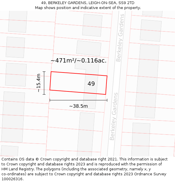 49, BERKELEY GARDENS, LEIGH-ON-SEA, SS9 2TD: Plot and title map