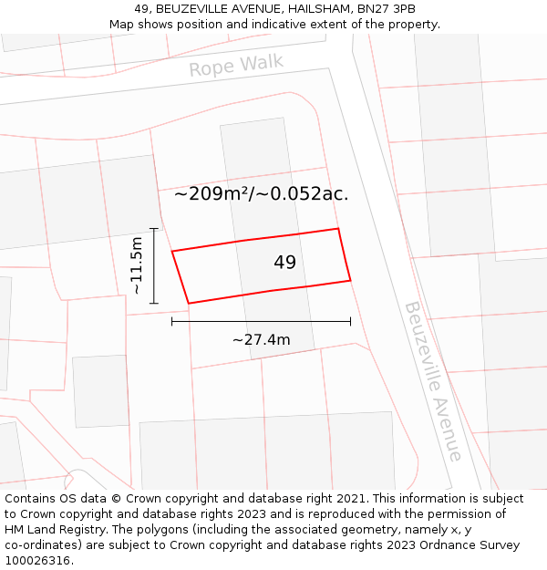 49, BEUZEVILLE AVENUE, HAILSHAM, BN27 3PB: Plot and title map