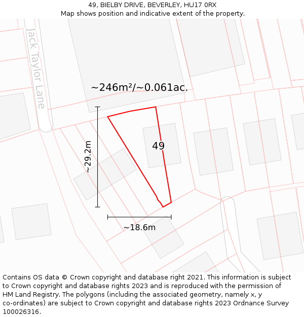 49, BIELBY DRIVE, BEVERLEY, HU17 0RX: Plot and title map