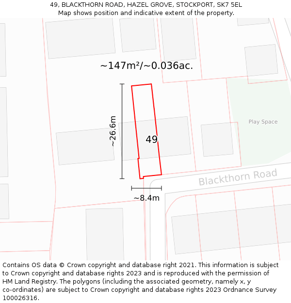 49, BLACKTHORN ROAD, HAZEL GROVE, STOCKPORT, SK7 5EL: Plot and title map