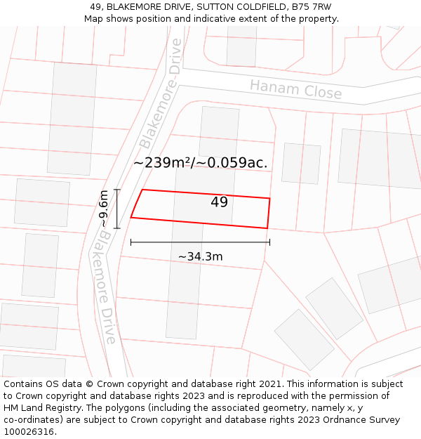 49, BLAKEMORE DRIVE, SUTTON COLDFIELD, B75 7RW: Plot and title map