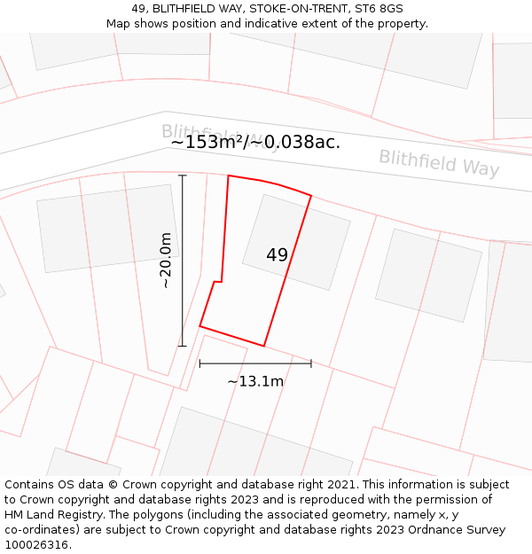 49, BLITHFIELD WAY, STOKE-ON-TRENT, ST6 8GS: Plot and title map