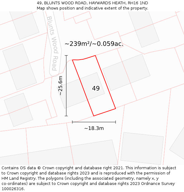 49, BLUNTS WOOD ROAD, HAYWARDS HEATH, RH16 1ND: Plot and title map