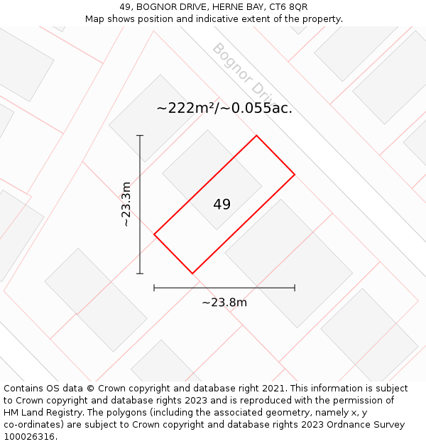 49, BOGNOR DRIVE, HERNE BAY, CT6 8QR: Plot and title map