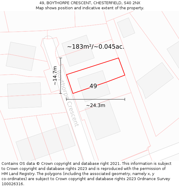 49, BOYTHORPE CRESCENT, CHESTERFIELD, S40 2NX: Plot and title map