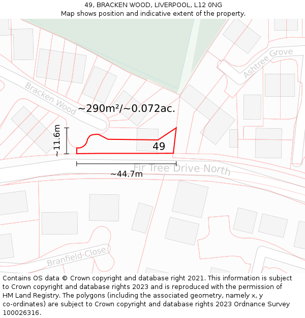 49, BRACKEN WOOD, LIVERPOOL, L12 0NG: Plot and title map