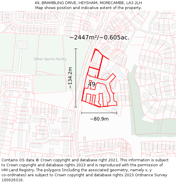 49, BRAMBLING DRIVE, HEYSHAM, MORECAMBE, LA3 2LH: Plot and title map