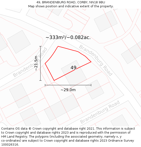 49, BRANDENBURG ROAD, CORBY, NN18 9BU: Plot and title map