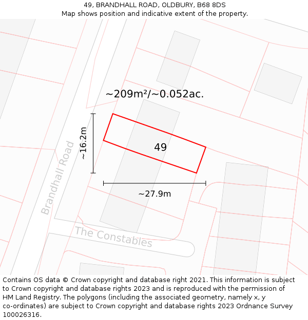 49, BRANDHALL ROAD, OLDBURY, B68 8DS: Plot and title map