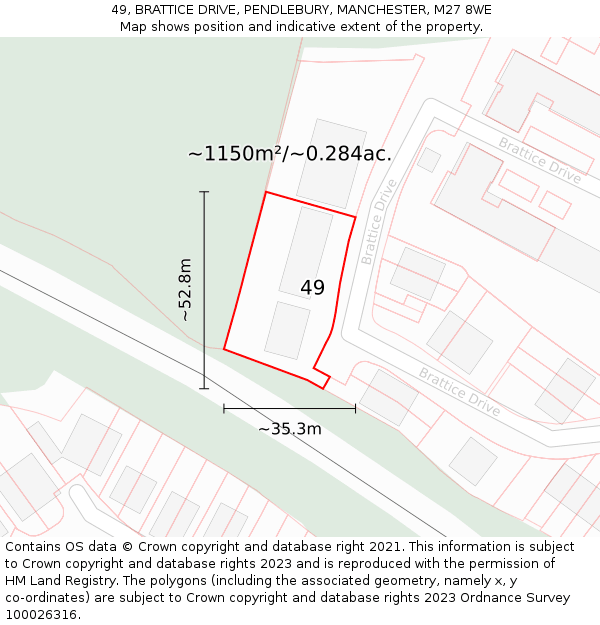 49, BRATTICE DRIVE, PENDLEBURY, MANCHESTER, M27 8WE: Plot and title map