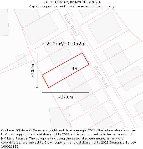 49, BRIAR ROAD, PLYMOUTH, PL3 5JH: Plot and title map