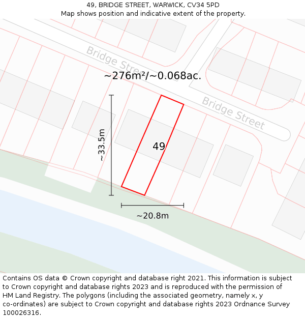 49, BRIDGE STREET, WARWICK, CV34 5PD: Plot and title map