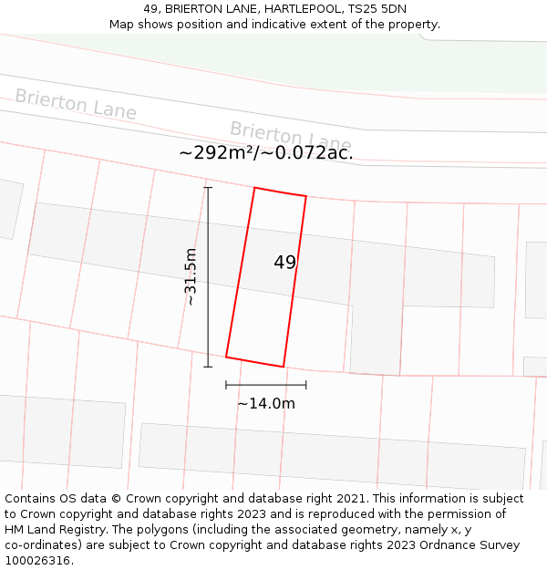 49, BRIERTON LANE, HARTLEPOOL, TS25 5DN: Plot and title map