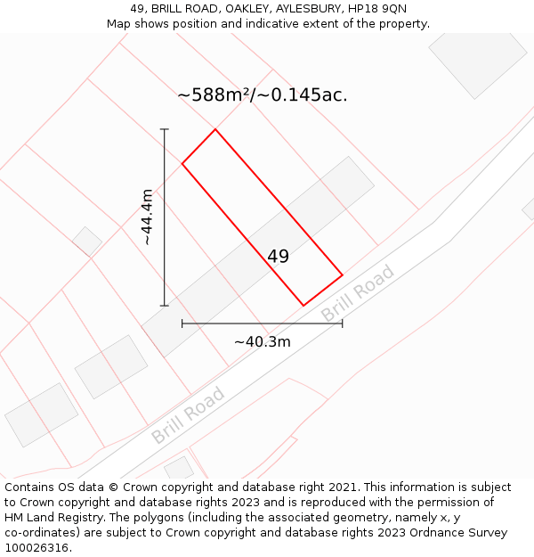 49, BRILL ROAD, OAKLEY, AYLESBURY, HP18 9QN: Plot and title map