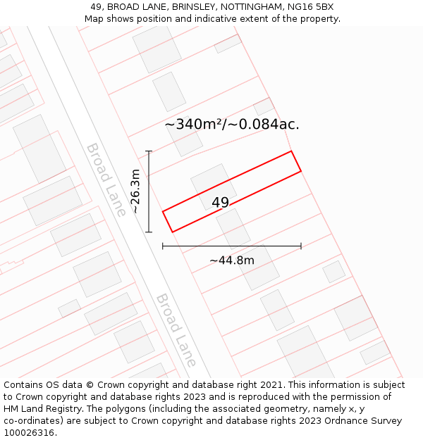 49, BROAD LANE, BRINSLEY, NOTTINGHAM, NG16 5BX: Plot and title map