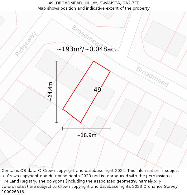 49, BROADMEAD, KILLAY, SWANSEA, SA2 7EE: Plot and title map