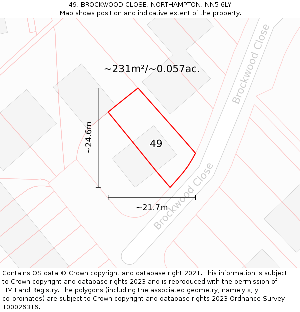 49, BROCKWOOD CLOSE, NORTHAMPTON, NN5 6LY: Plot and title map