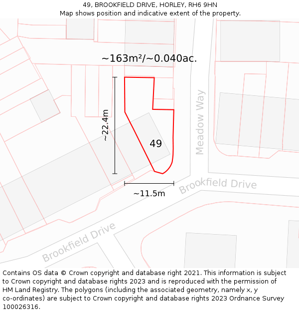 49, BROOKFIELD DRIVE, HORLEY, RH6 9HN: Plot and title map