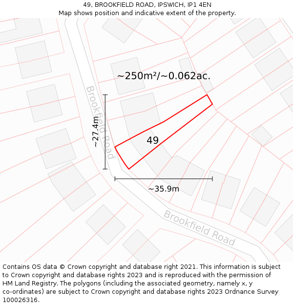 49, BROOKFIELD ROAD, IPSWICH, IP1 4EN: Plot and title map