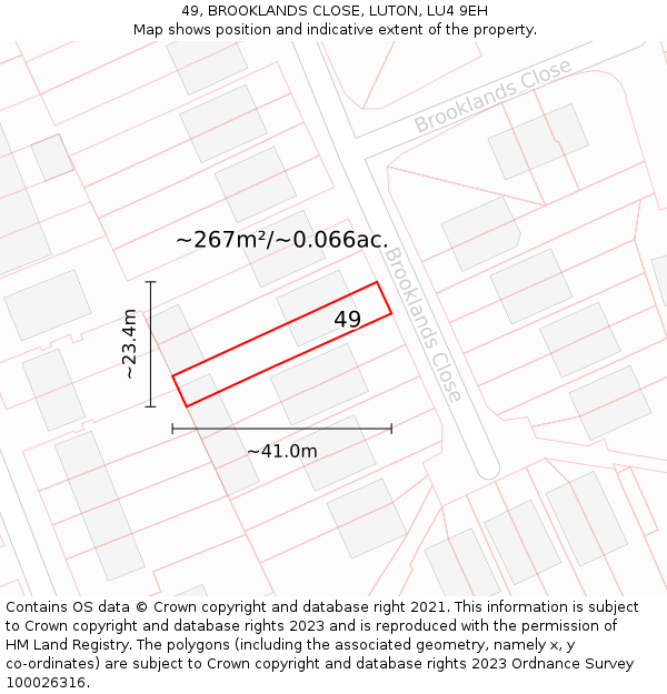 49, BROOKLANDS CLOSE, LUTON, LU4 9EH: Plot and title map