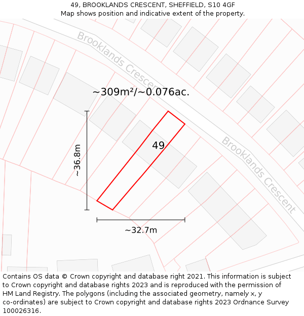 49, BROOKLANDS CRESCENT, SHEFFIELD, S10 4GF: Plot and title map