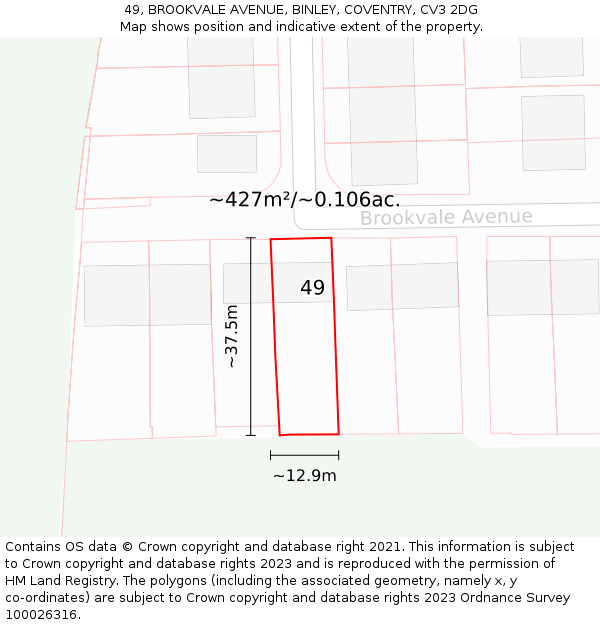 49, BROOKVALE AVENUE, BINLEY, COVENTRY, CV3 2DG: Plot and title map