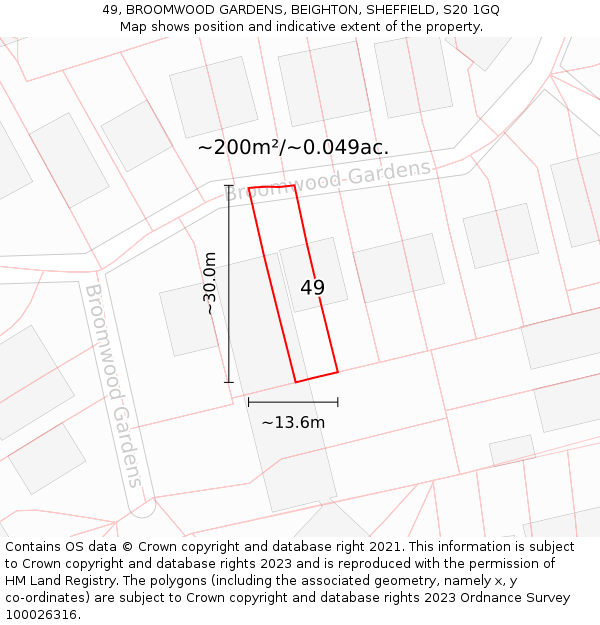 49, BROOMWOOD GARDENS, BEIGHTON, SHEFFIELD, S20 1GQ: Plot and title map