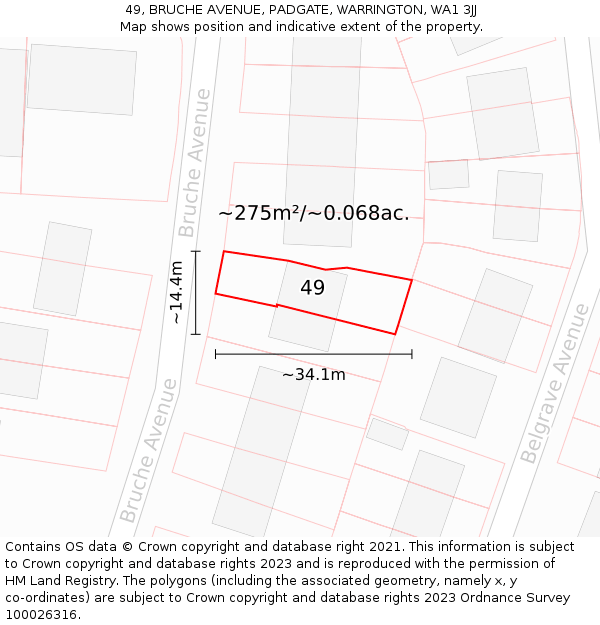 49, BRUCHE AVENUE, PADGATE, WARRINGTON, WA1 3JJ: Plot and title map