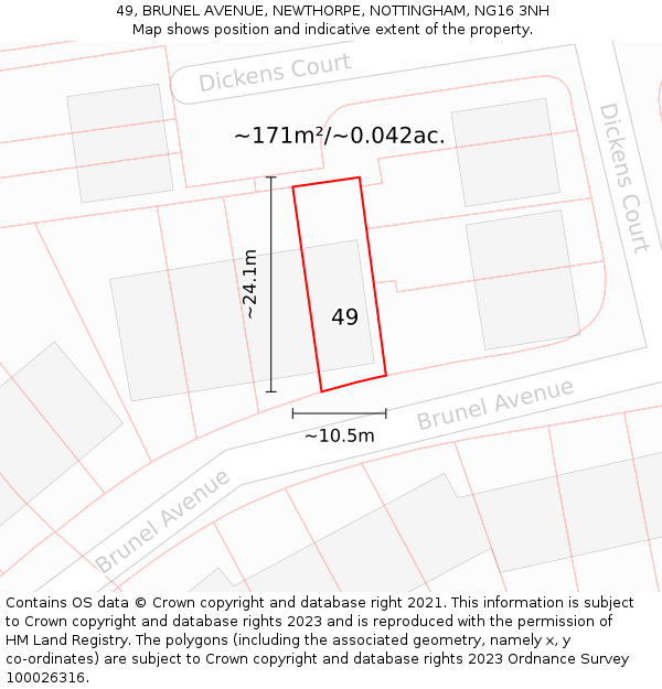 49, BRUNEL AVENUE, NEWTHORPE, NOTTINGHAM, NG16 3NH: Plot and title map