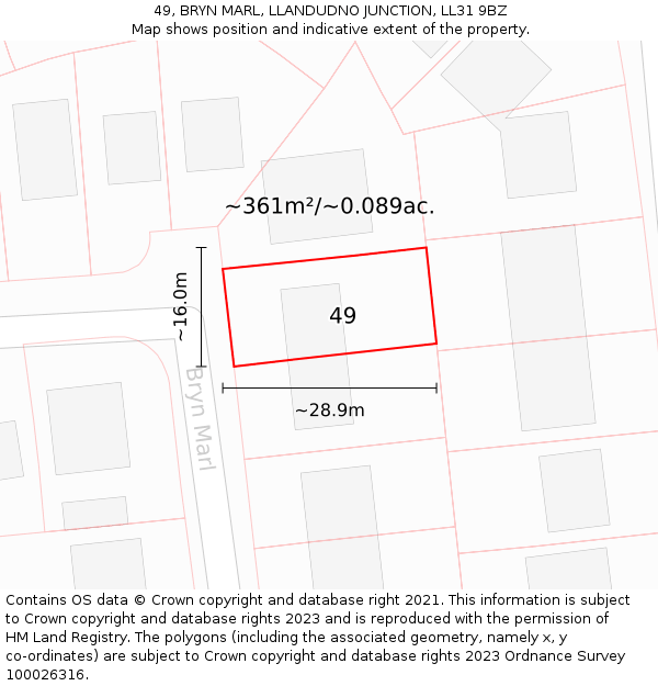 49, BRYN MARL, LLANDUDNO JUNCTION, LL31 9BZ: Plot and title map