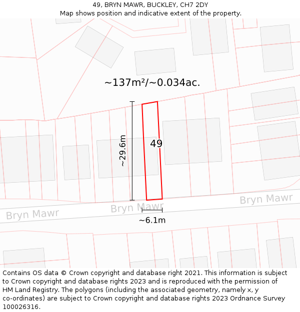 49, BRYN MAWR, BUCKLEY, CH7 2DY: Plot and title map