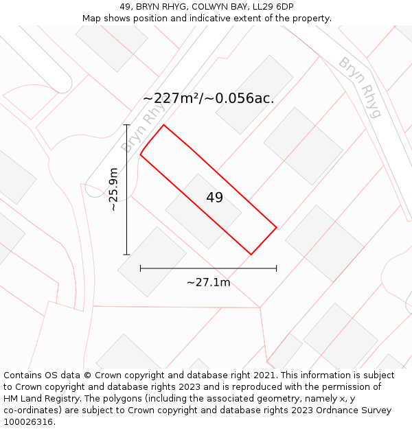 49, BRYN RHYG, COLWYN BAY, LL29 6DP: Plot and title map