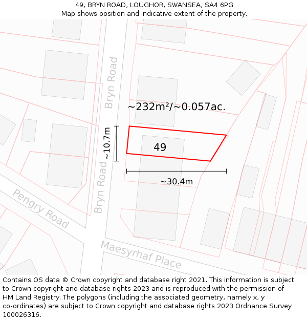 49, BRYN ROAD, LOUGHOR, SWANSEA, SA4 6PG: Plot and title map