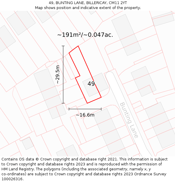 49, BUNTING LANE, BILLERICAY, CM11 2YT: Plot and title map