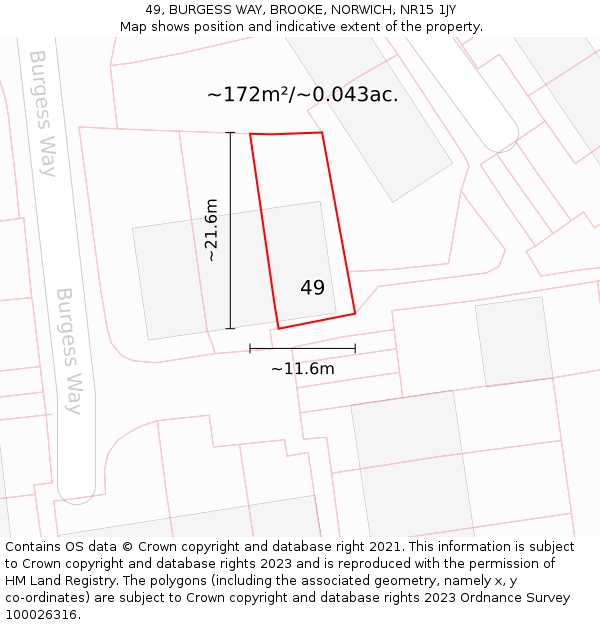 49, BURGESS WAY, BROOKE, NORWICH, NR15 1JY: Plot and title map