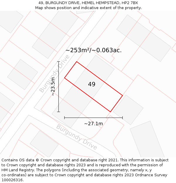 49, BURGUNDY DRIVE, HEMEL HEMPSTEAD, HP2 7BX: Plot and title map