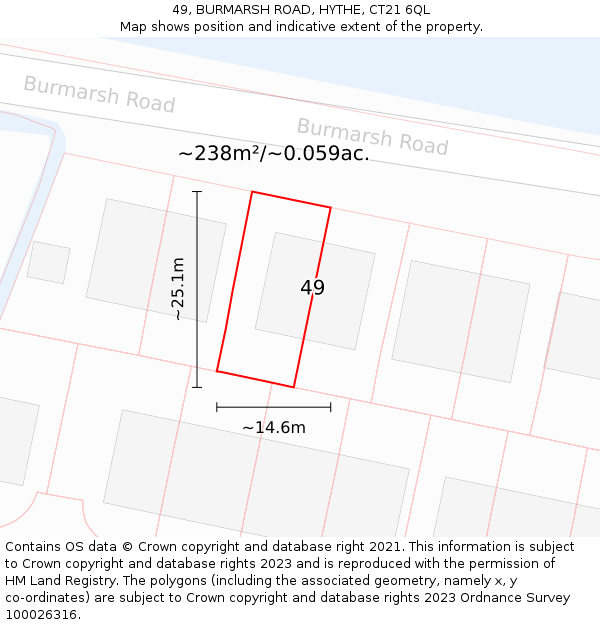 49, BURMARSH ROAD, HYTHE, CT21 6QL: Plot and title map