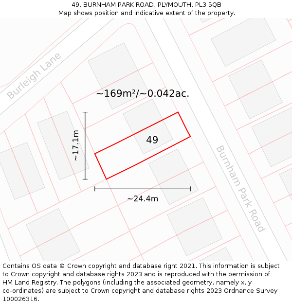 49, BURNHAM PARK ROAD, PLYMOUTH, PL3 5QB: Plot and title map